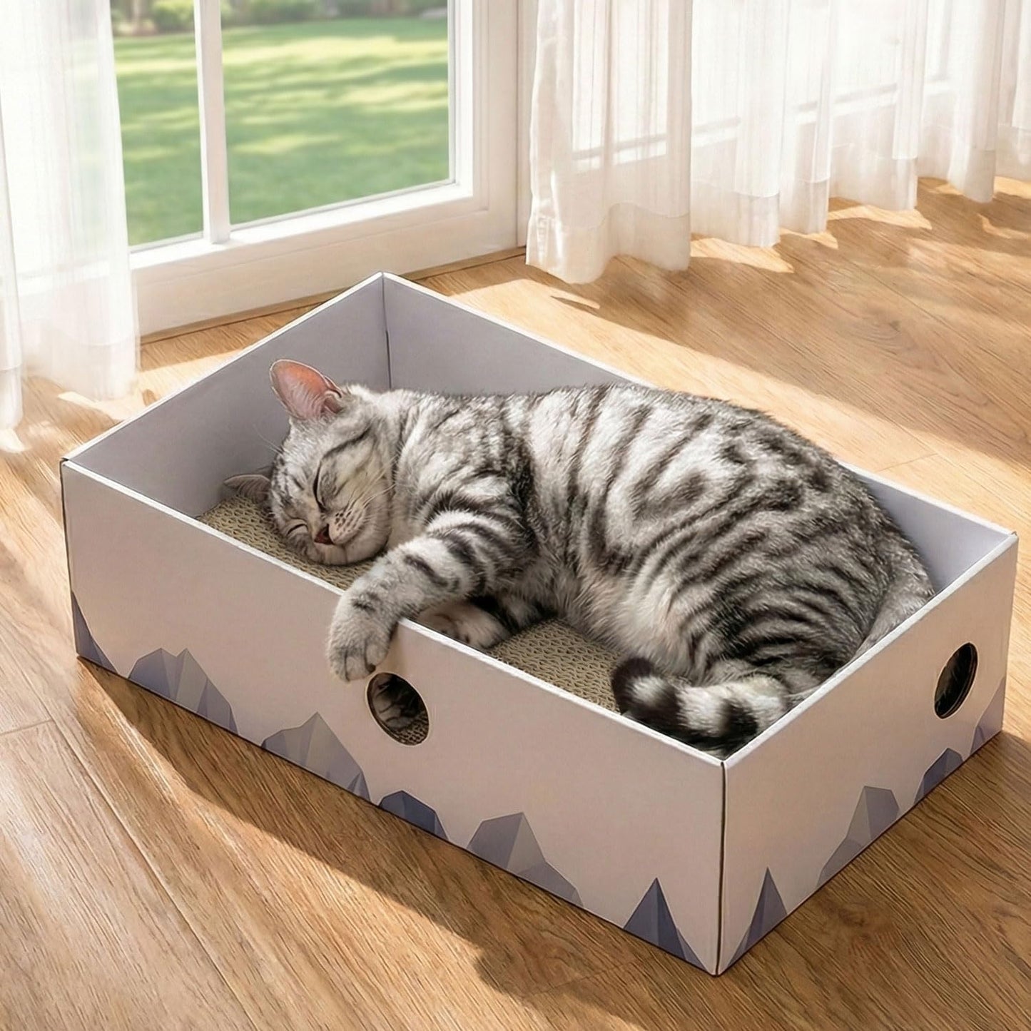 Deluxe Double-Sided Cat Scratcher Lounge - Interactive Cardboard Bed for Indoor Cats, Large White Design