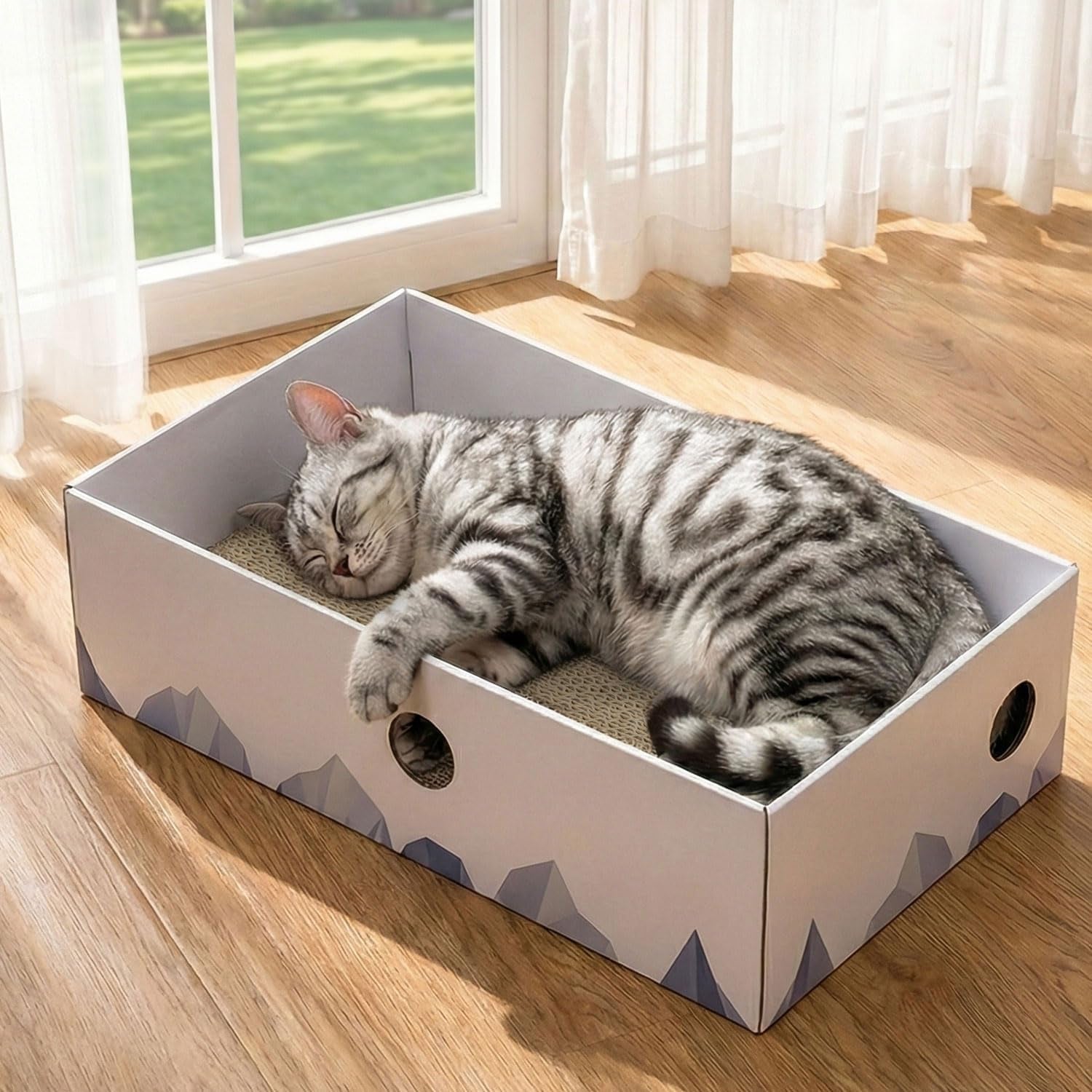 Deluxe Double-Sided Cat Scratcher Lounge - Interactive Cardboard Bed for Indoor Cats, Large White Design