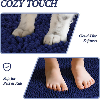 Absorpmax Dog Door Mat - Waterproof & Washable Muddy Paw Rug for Indoor Entryway, 31" x 20", Navy Blue