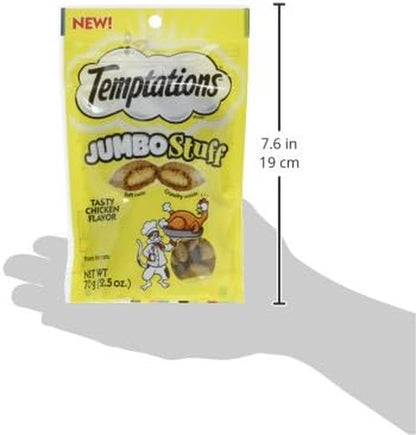 Jumbo Stuff Crunchy and Soft Cat Treats, Tasty Chicken Flavor, 2.5 Oz. Pouch (Pack of 12)