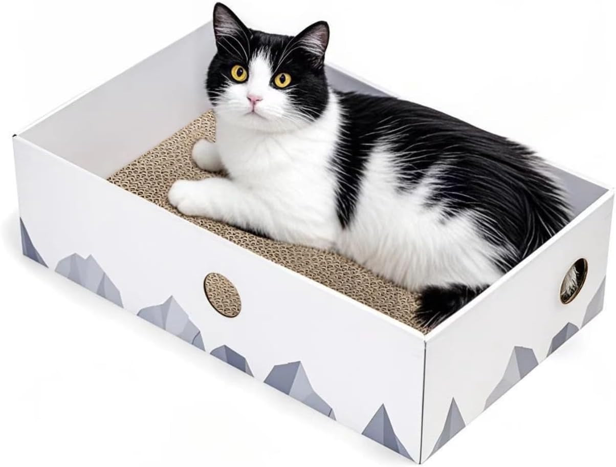 Deluxe Double-Sided Cat Scratcher Lounge - Interactive Cardboard Bed for Indoor Cats, Large White Design