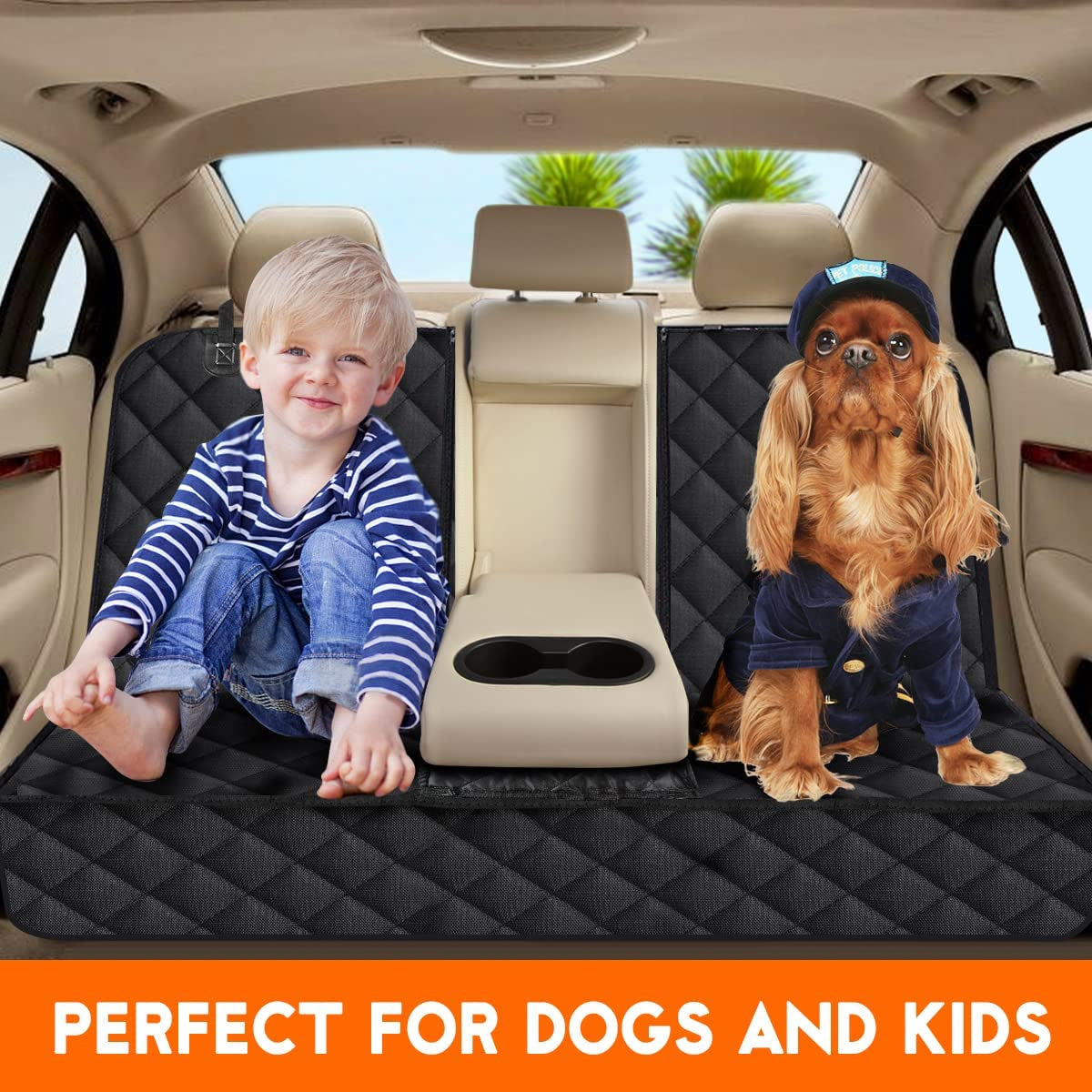 Waterproof Dog Car Seat Cover - Non-Slip Back Seat Protector for Cars, Trucks & SUVs - Fits Most Mid-Armrest Designs - Black