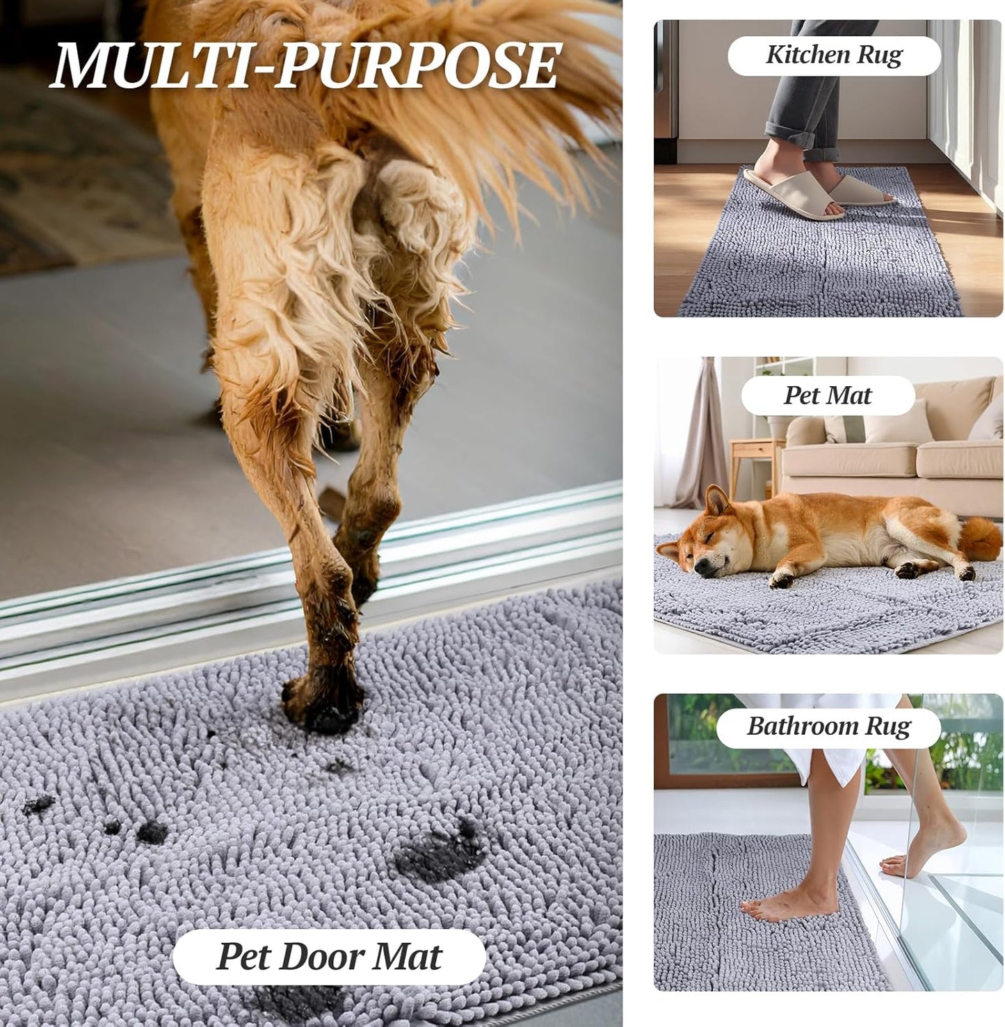 Absorpmax Dog Door Mat - Waterproof & Washable Muddy Paw Rug for Indoor Entryway, 31" x 20", Navy Blue
