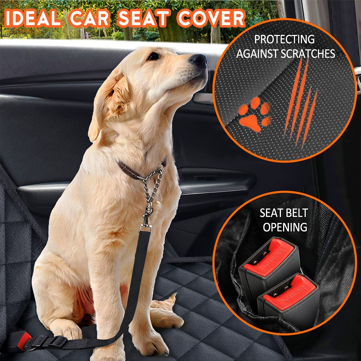Waterproof Dog Car Seat Cover - Non-Slip Back Seat Protector for Cars, Trucks & SUVs - Fits Most Mid-Armrest Designs - Black
