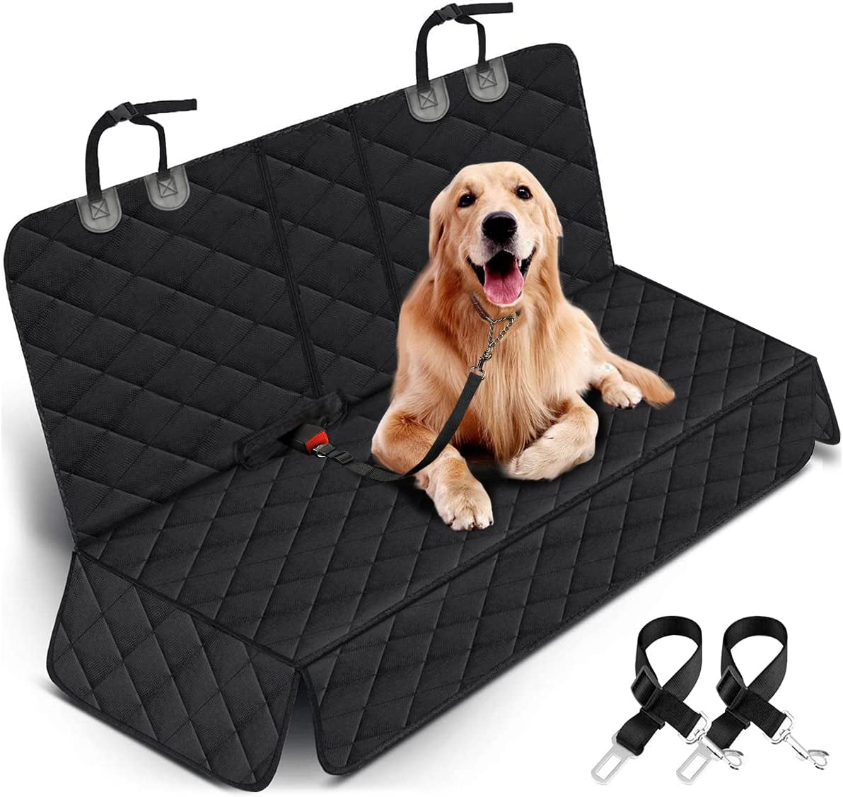 Waterproof Dog Car Seat Cover - Non-Slip Back Seat Protector for Cars, Trucks & SUVs - Fits Most Mid-Armrest Designs - Black