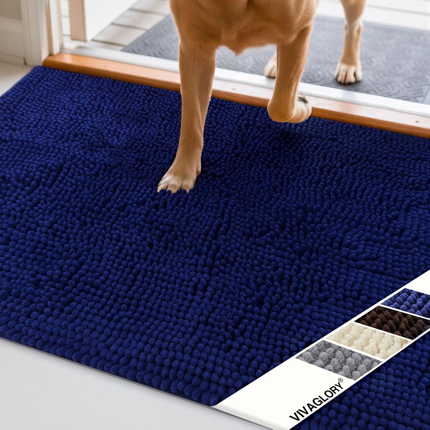 Absorpmax Dog Door Mat - Waterproof & Washable Muddy Paw Rug for Indoor Entryway, 31" x 20", Navy Blue
