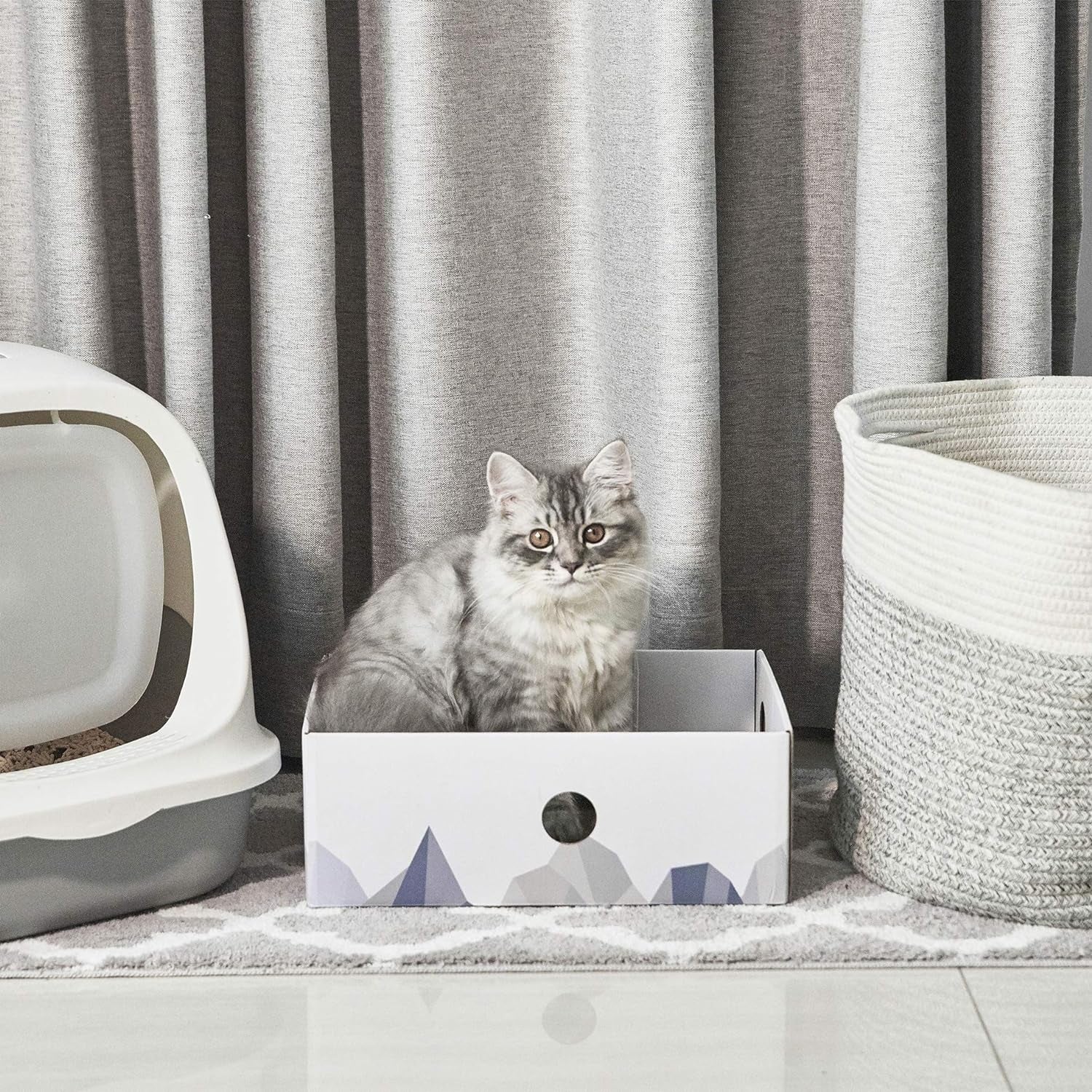 Deluxe Double-Sided Cat Scratcher Lounge - Interactive Cardboard Bed for Indoor Cats, Large White Design