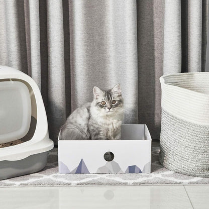 Deluxe Double-Sided Cat Scratcher Lounge - Interactive Cardboard Bed for Indoor Cats, Large White Design